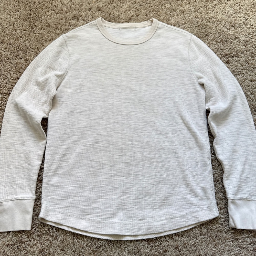Gap Mens Waffle Knit Long Sleeve T-Shirt Cream Oatmeal Thermal Crew Neck Size M